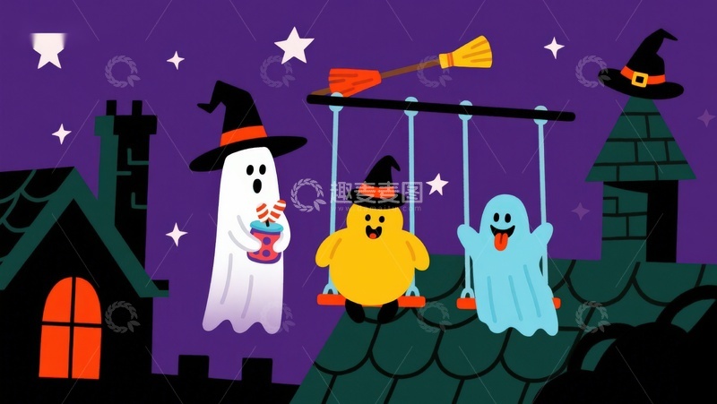 高清大图下载【趣麦麦图】万圣节夜晚的欢乐场景