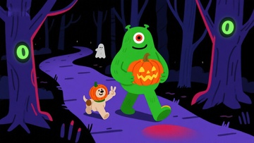 万圣夜森林中的怪物与小狗