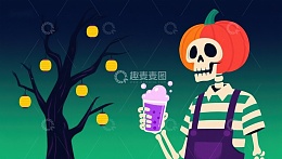 万圣节骷髅手持紫色饮品