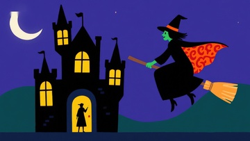 夜空下的女巫与城堡