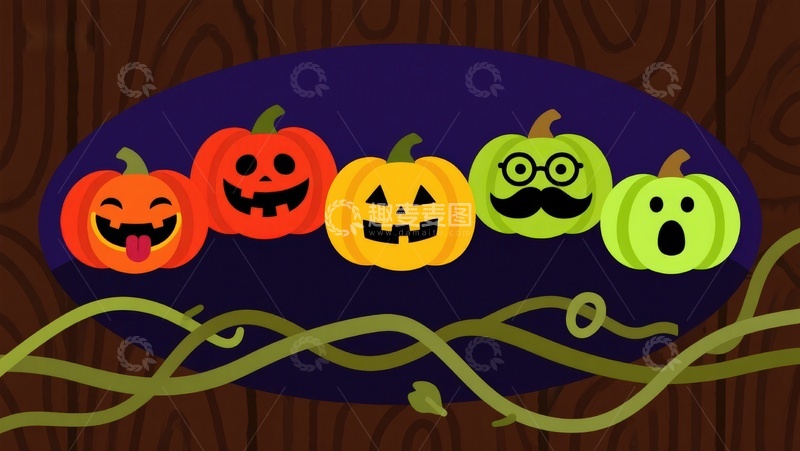 高清大图下载【趣麦麦图】五彩南瓜灯的万圣节装饰