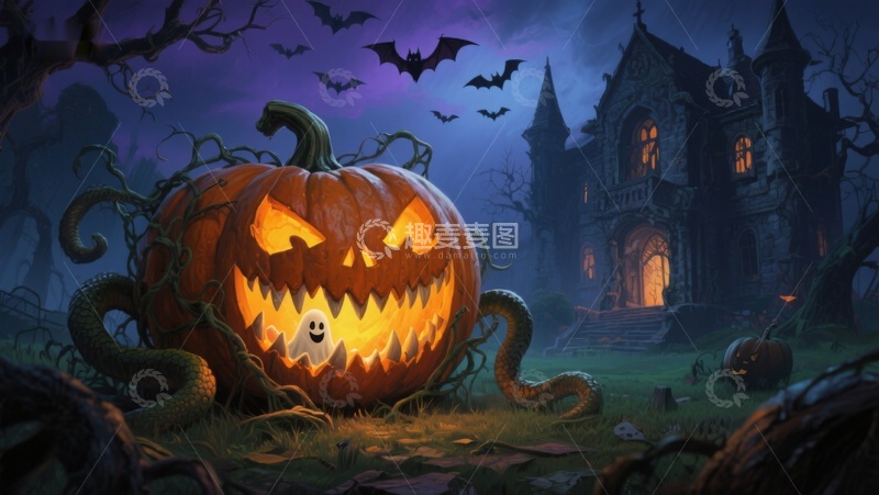 高清大图下载【趣麦麦图】万圣节南瓜灯与幽灵古堡