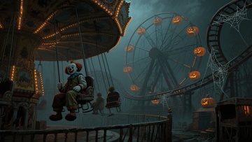 夜幕下的游乐园：小丑与摩天轮