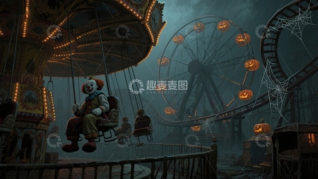 夜幕下的游乐园：小丑与摩天轮