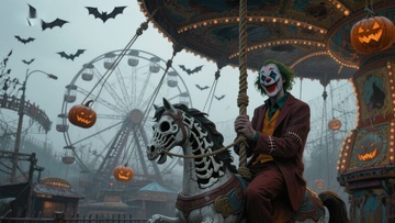 小丑骑马于游乐园中