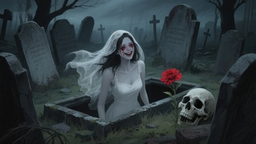 墓地中的红玫瑰新娘