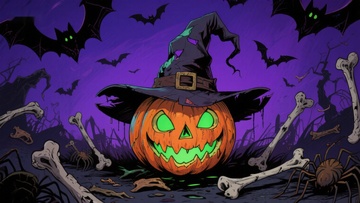 万圣节南瓜灯与巫师帽