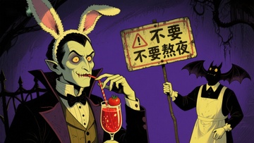吸血鬼与蝙蝠手持警示牌
