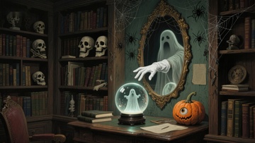 幽灵书房：神秘水晶球与南瓜灯