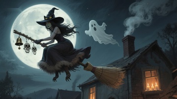 月夜巫女与幽灵飞过屋顶