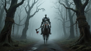 幽暗森林中的骑士与白马