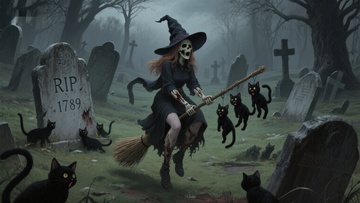 墓地中的女巫与黑猫