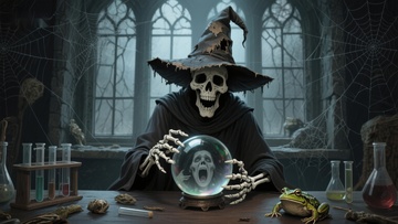 骷髅巫师凝视水晶球