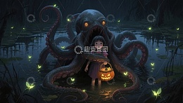 小女孩与神秘水怪在萤火虫环绕的夜晚