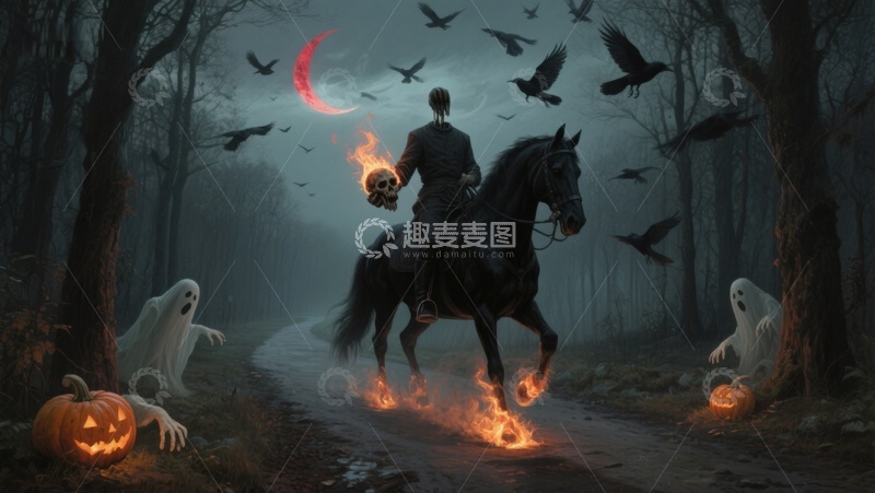 高清大图下载【趣麦麦图】幽灵骑士夜行神秘森林