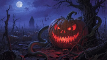 月夜下的南瓜灯与幽灵