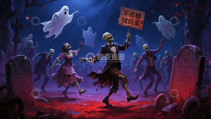 高清大图下载【趣麦麦图】万圣节墓地狂欢夜