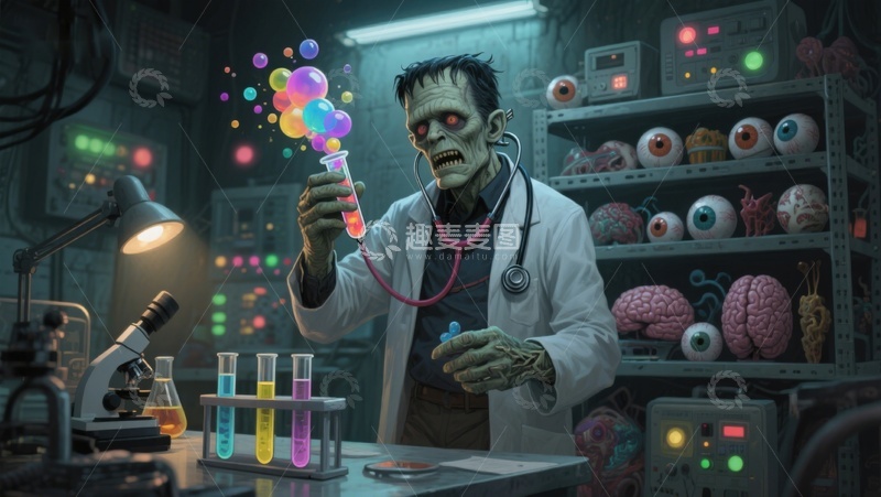 高清大图下载【趣麦麦图】疯狂科学家在实验室进行神秘实验
