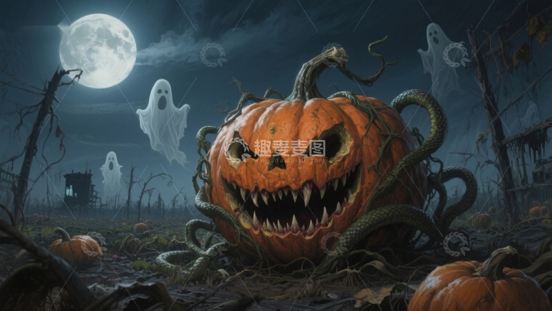 高清大图下载【趣麦麦图】恐怖南瓜与幽灵的万圣夜