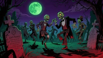 墓地僵尸舞会夜景