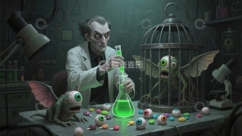 高清大图下载【趣麦麦图】疯狂科学家与实验怪兽