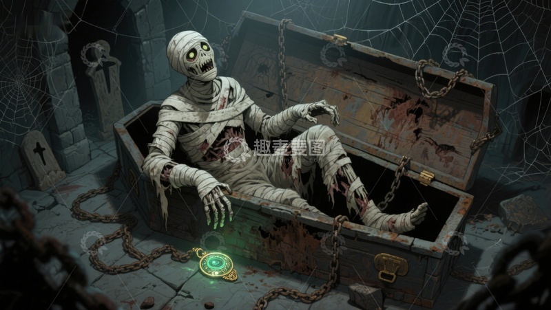 高清大图下载【趣麦麦图】古墓中的木乃伊与神秘宝箱