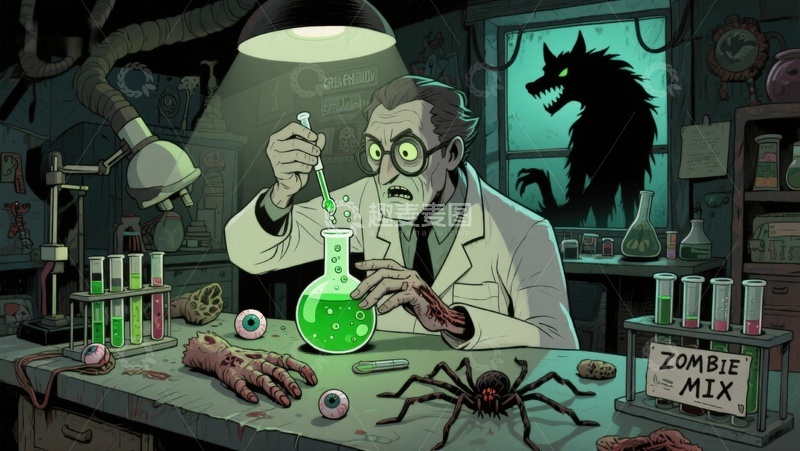 高清大图下载【趣麦麦图】疯狂科学家实验室里的僵尸实验
