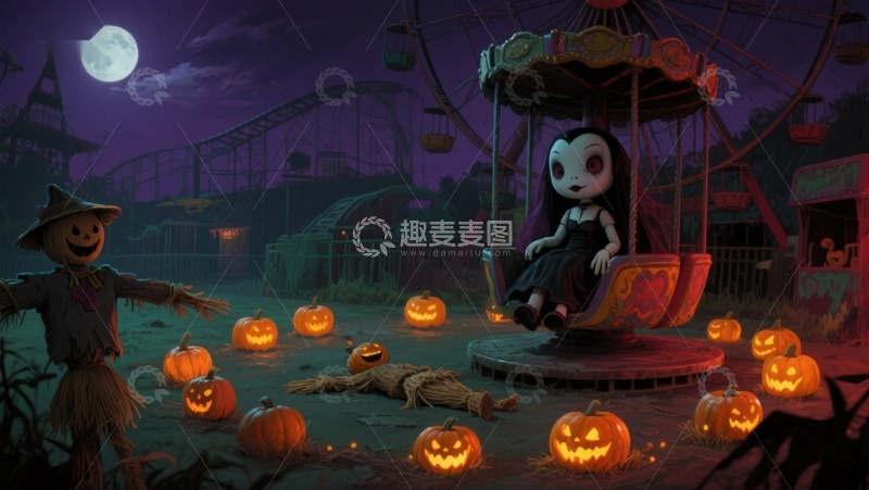 高清大图下载【趣麦麦图】万圣节游乐园的神秘夜晚