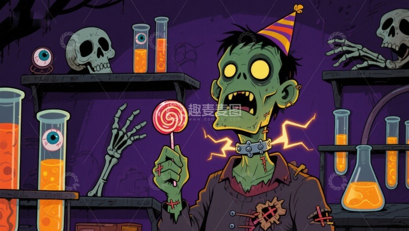 高清大图下载【趣麦麦图】实验室里的僵尸吃糖果