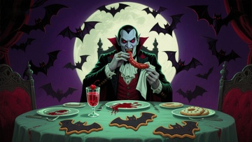 吸血鬼月下宴饮，蝙蝠环绕