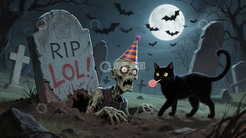 高清大图下载【趣麦麦图】墓地里的僵尸派对