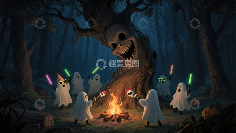 高清大图下载【趣麦麦图】幽灵森林篝火晚会