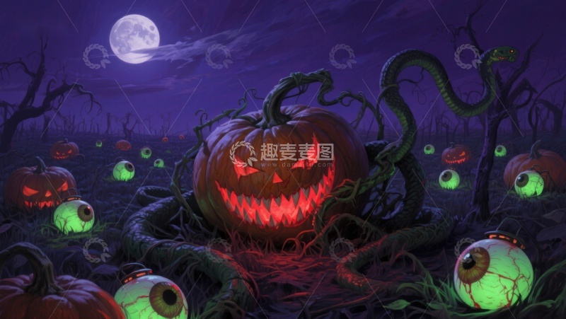 高清大图下载【趣麦麦图】万圣节南瓜灯与诡异藤蔓