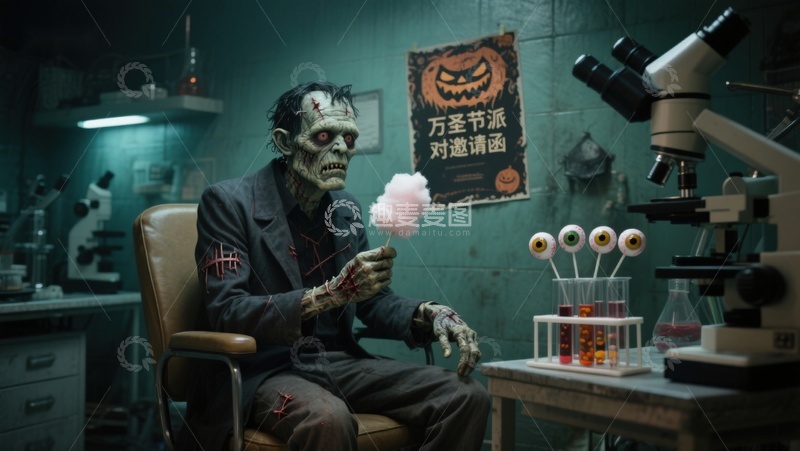 高清大图下载【趣麦麦图】实验室中的神秘人物手持棉花糖
