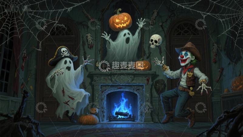 高清大图下载【趣麦麦图】万圣节幽灵与小丑的欢乐夜