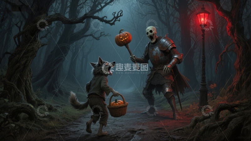 高清大图下载【趣麦麦图】幽暗森林中的南瓜灯交易