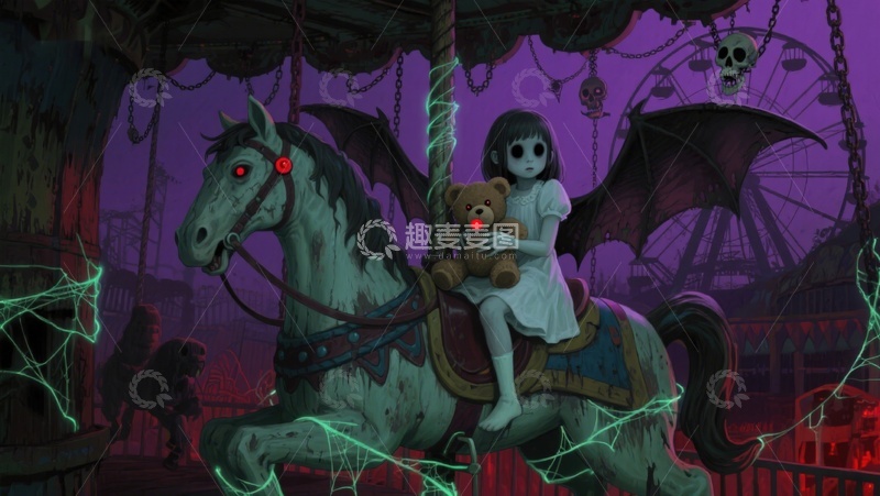 高清大图下载【趣麦麦图】幽灵女孩与黑马在神秘游乐园