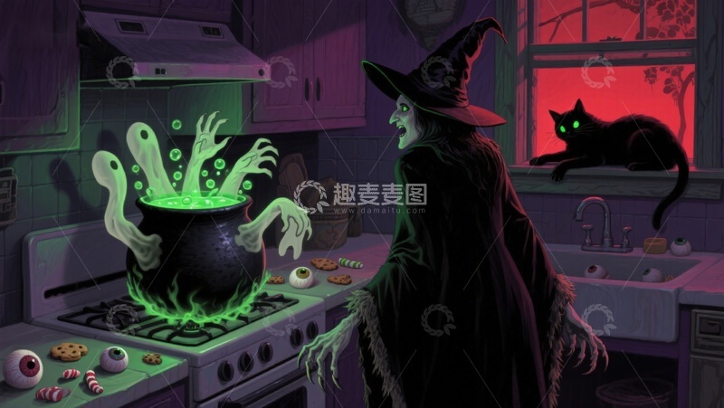 高清大图下载【趣麦麦图】女巫厨房中的魔法实验