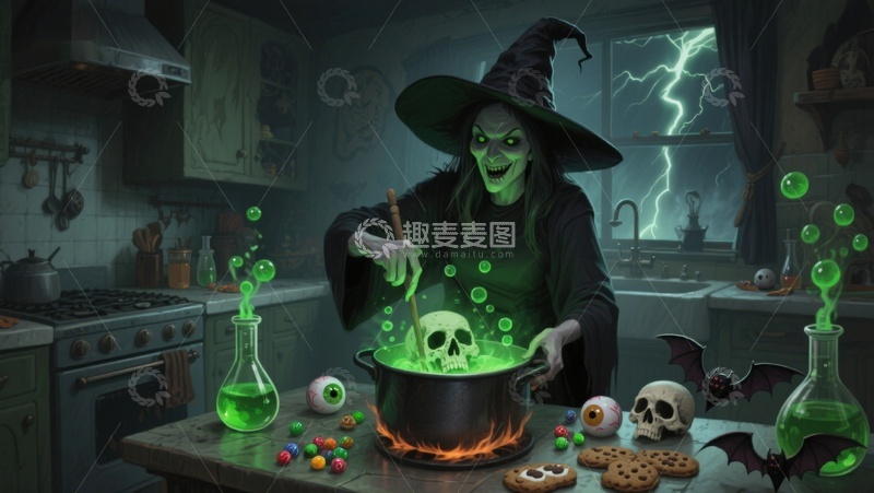 高清大图下载【趣麦麦图】女巫厨房炼制神秘药水