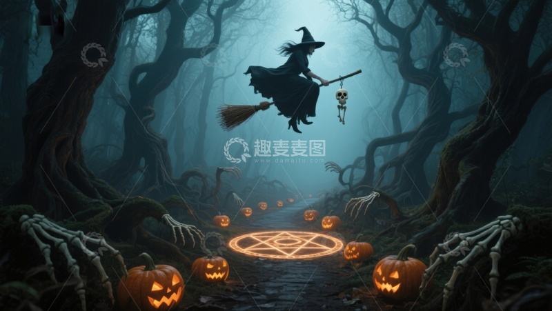 高清大图下载【趣麦麦图】巫师夜行，神秘森林中的万圣节奇景