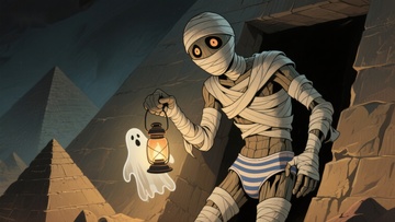 木乃伊手持灯笼，幽灵相伴