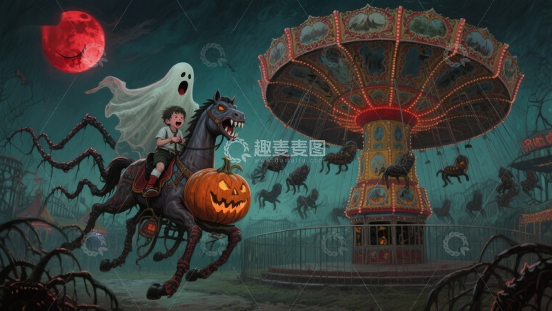 高清大图下载【趣麦麦图】夜幕下的奇幻游乐园