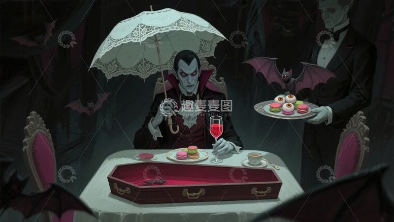 高清大图下载【趣麦麦图】神秘人物在棺材旁享用甜点