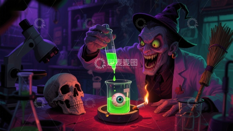 高清大图下载【趣麦麦图】疯狂科学家在实验室进行诡异实验