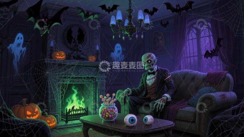 高清大图下载【趣麦麦图】幽灵客厅中的骷髅绅士