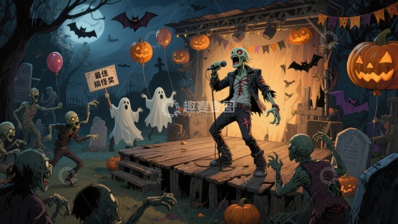 高清大图下载【趣麦麦图】万圣节僵尸音乐会