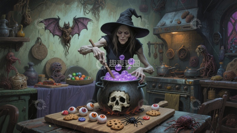 高清大图下载【趣麦麦图】女巫厨房：魔法与美食的奇妙结合