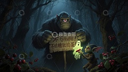 森林中的奇幻生物与万圣节标语