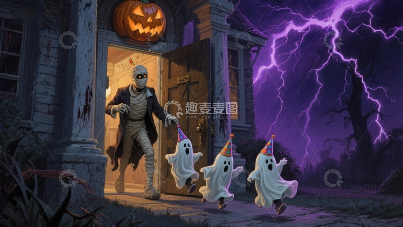 高清大图下载【趣麦麦图】万圣夜惊魂：鬼魂与木乃伊的狂欢