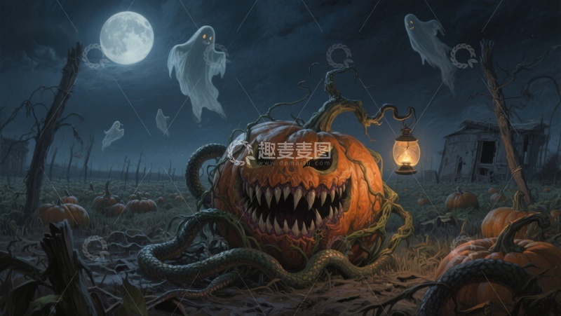 高清大图下载【趣麦麦图】恐怖南瓜与幽灵的月夜